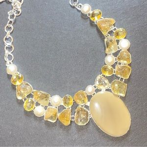 Stunning Rough Citrine + Biwa Pearl statement cluster necklace